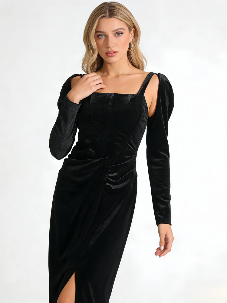TWOTWINSTYLE Square Collar High Waist Vintage Dress