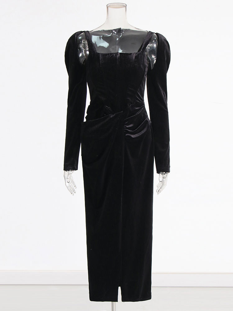 TWOTWINSTYLE Square Collar High Waist Vintage Dress