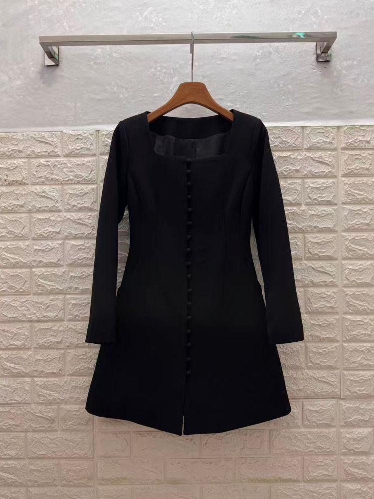 TWOTWINSTYLE Vintage Solid Square Collar Tunic Dress