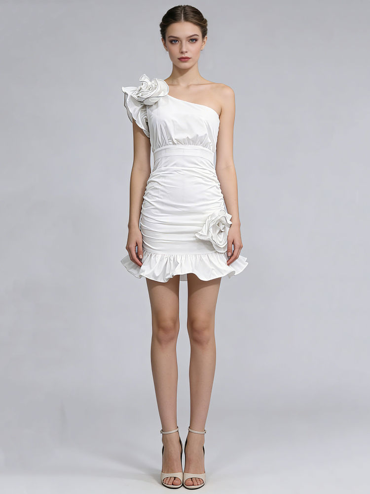 TWOTWINSTYLE Solid Off One Shoulder Tunic Fashion Dress