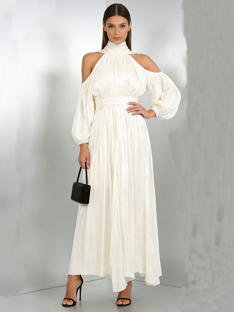 TWOTWINSTYLE Solid Stand Collar Tunic Elegant Dress