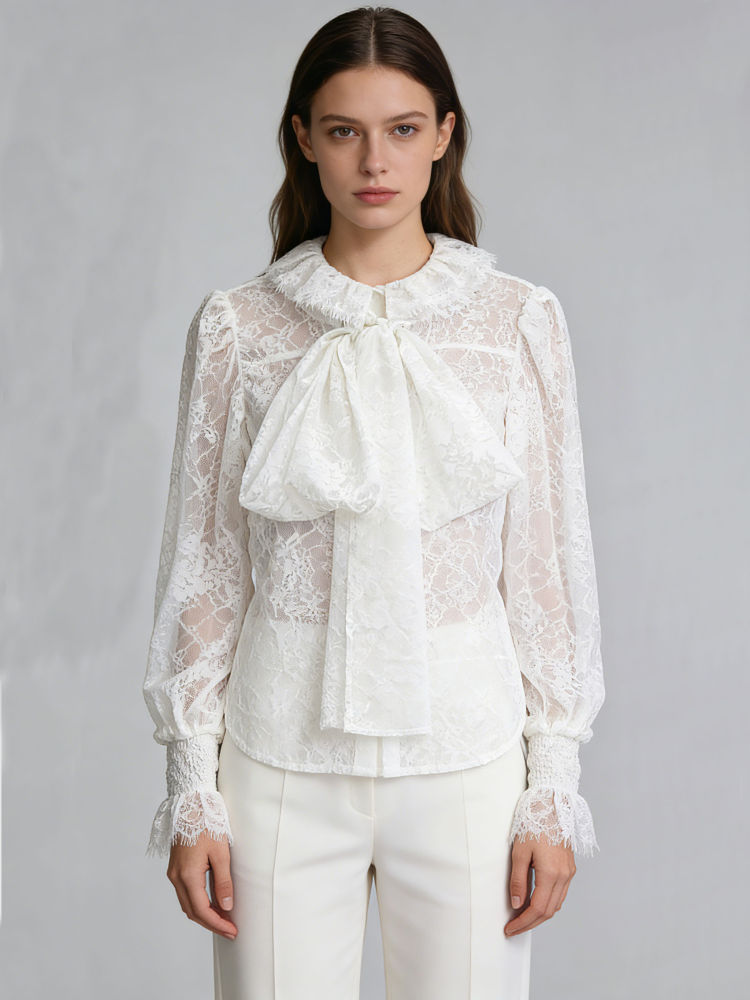 TWOTWINSTYLE Designer Lapel Patchwork Bowknot Shirt
