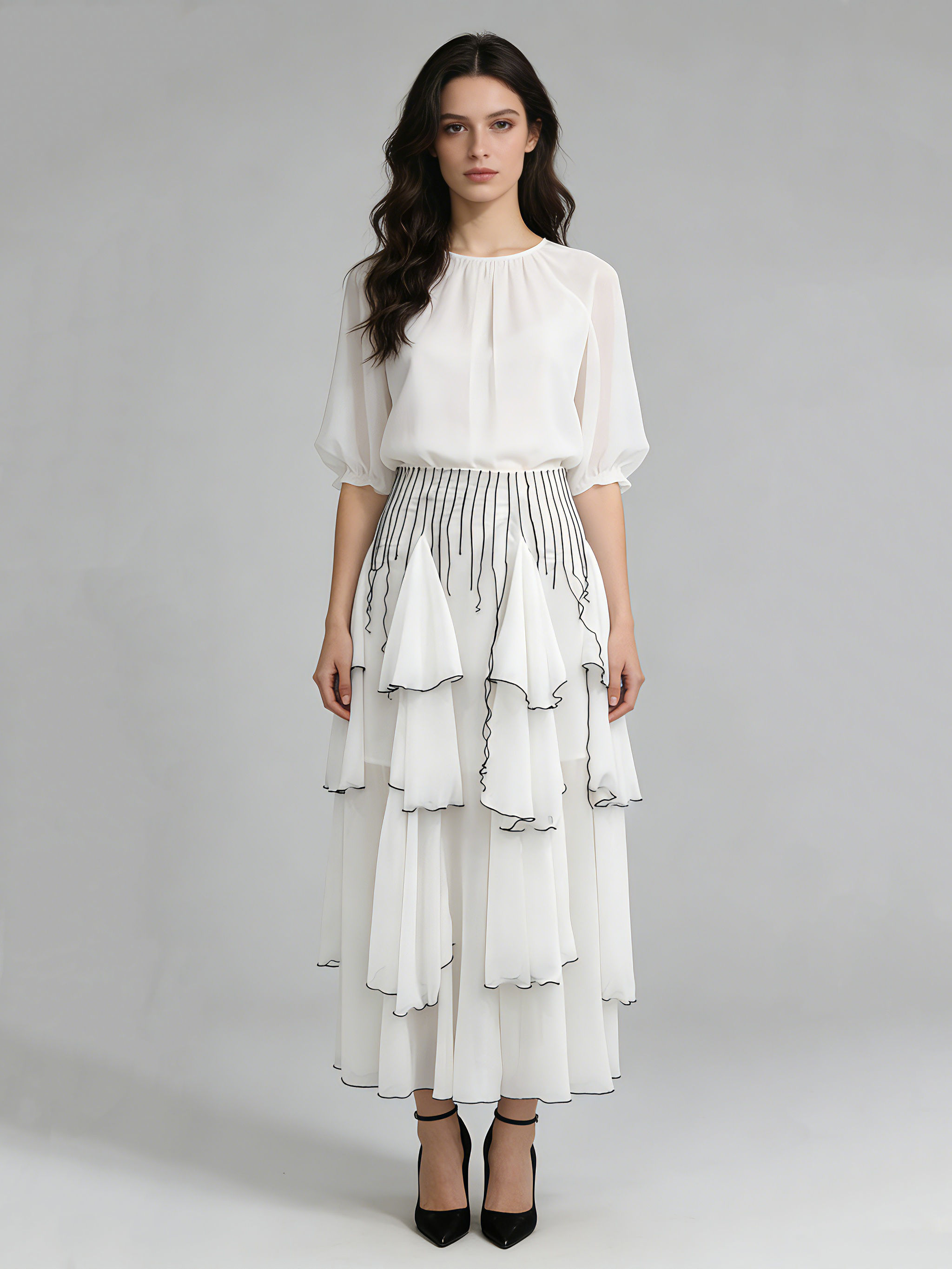 TWOTWINSTYLE Hit Color High Waist Pleated Designer Skirt