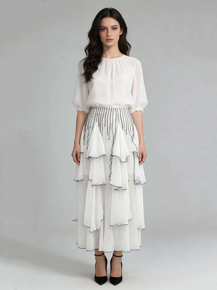 TWOTWINSTYLE Hit Color High Waist Pleated Designer Skirt