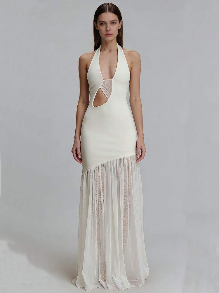TWOTWINSTYLE Hollow Out Backless Patchwork Mesh Dress