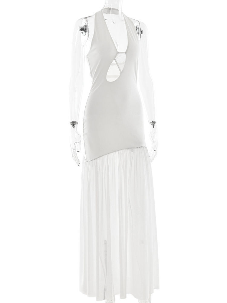 TWOTWINSTYLE Hollow Out Backless Patchwork Mesh Dress