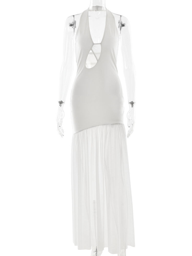 TWOTWINSTYLE Hollow Out Backless Patchwork Mesh Dress