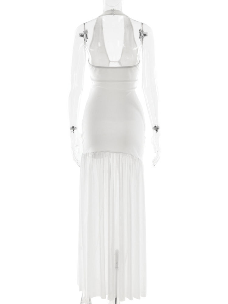 TWOTWINSTYLE Hollow Out Backless Patchwork Mesh Dress