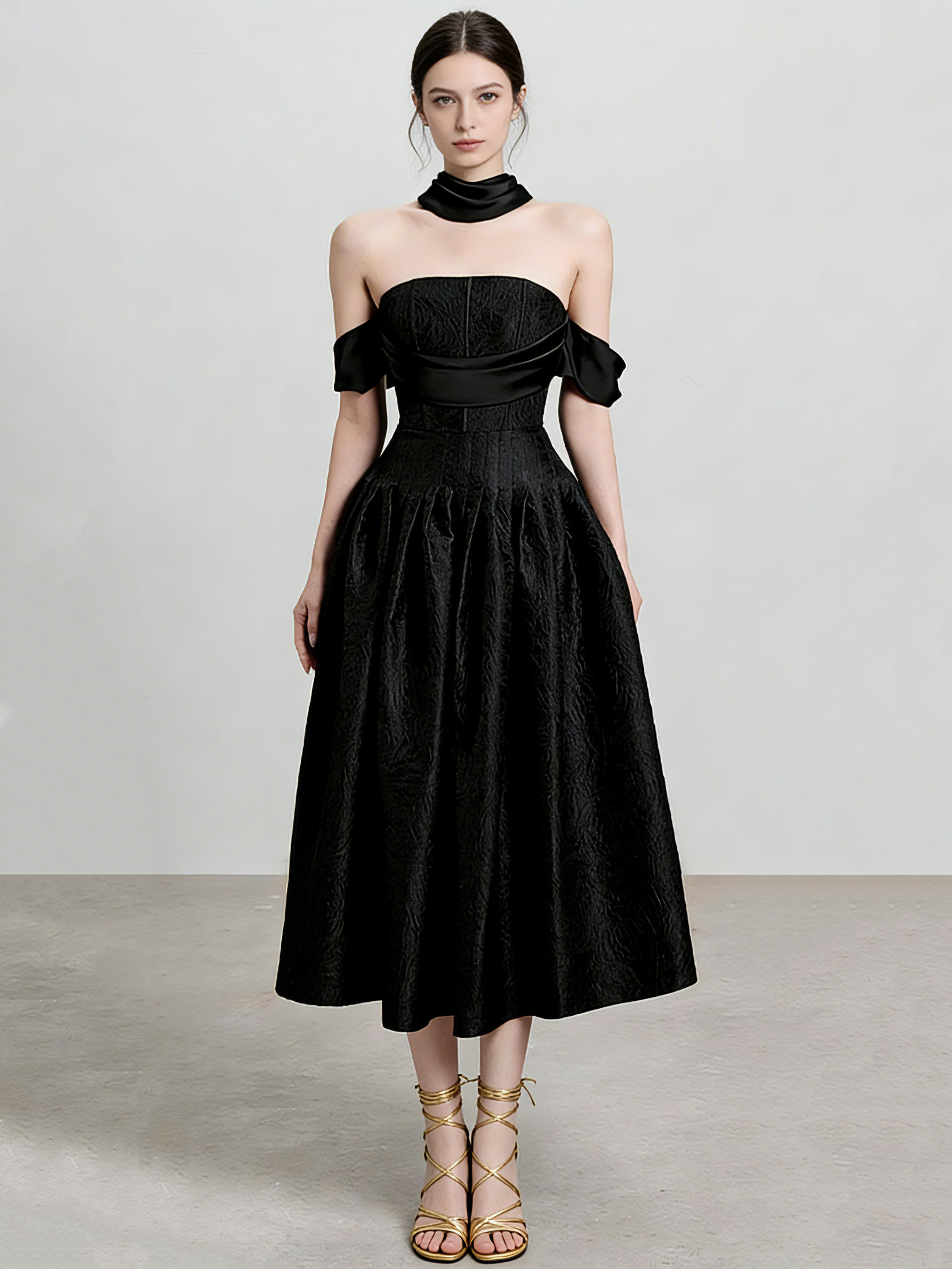 TWOTWINSTYLE Off Shoulder Tunic Pleated Minimalist Designer Dress