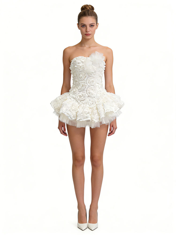 TWOTWINSTYLE Sleeveless Spliced 3D Flower High Waist Dress