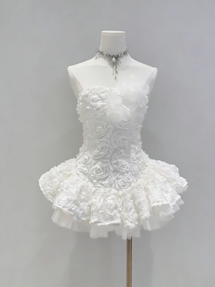 TWOTWINSTYLE Sleeveless Spliced 3D Flower High Waist Dress