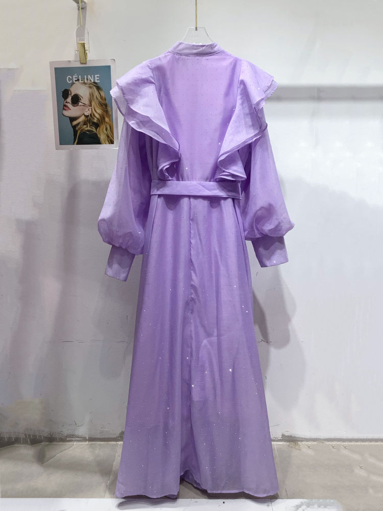 TWOTWINSTYLE Solid Spliced Ruffles Vintage Midi Dress