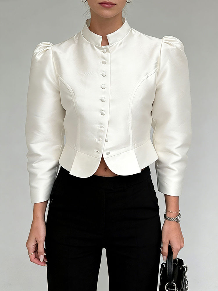 TWOTWINSTYLE Stand Collar Spliced Single Breasted Chic Crop Coat