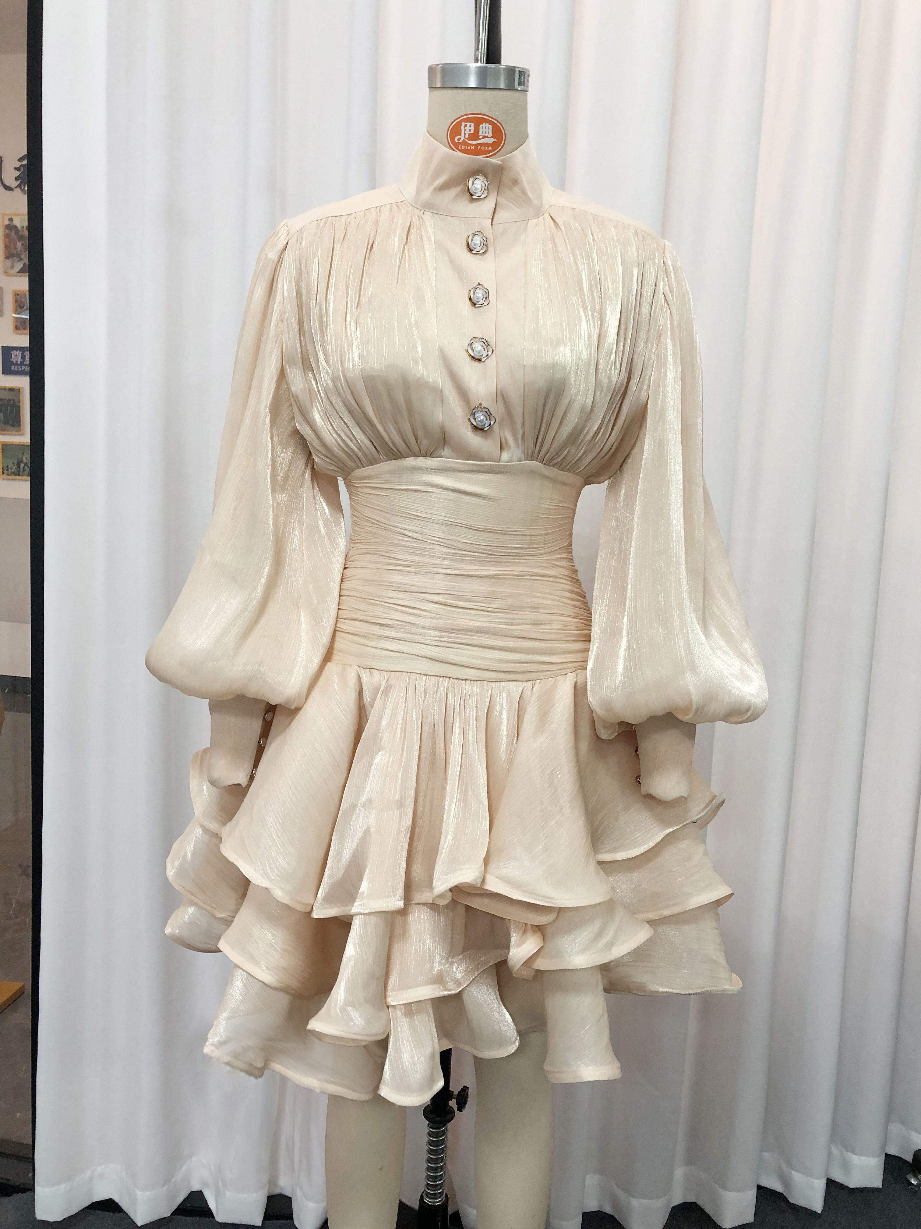 TWOTWINSTYLE Stand Collar Tunic Designer Solid Mini Dress