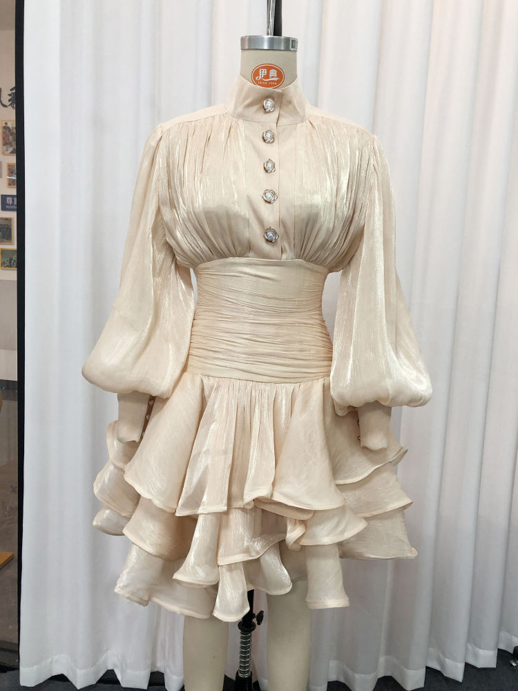 TWOTWINSTYLE Stand Collar Tunic Designer Solid Mini Dress