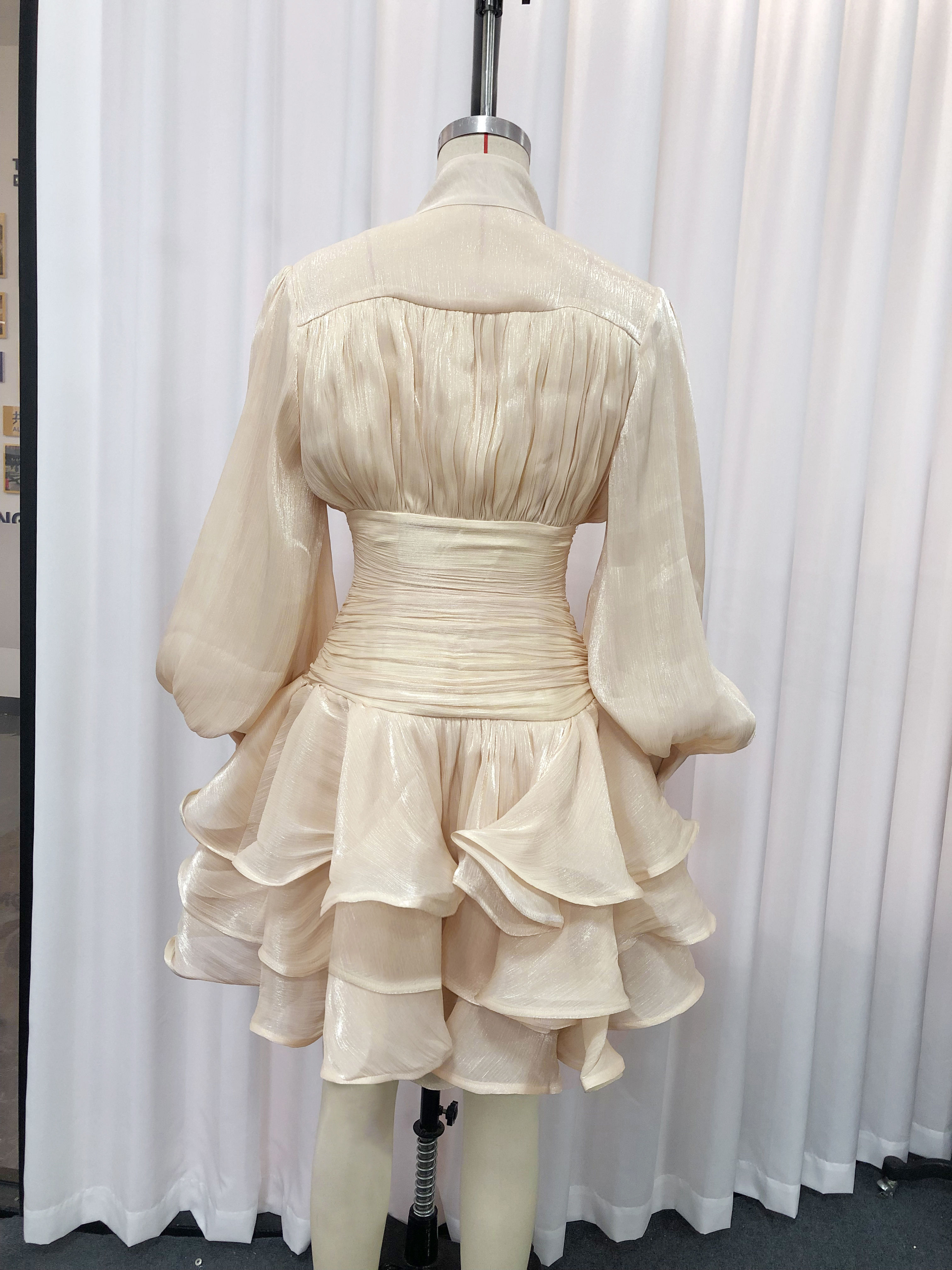 TWOTWINSTYLE Stand Collar Tunic Designer Solid Mini Dress