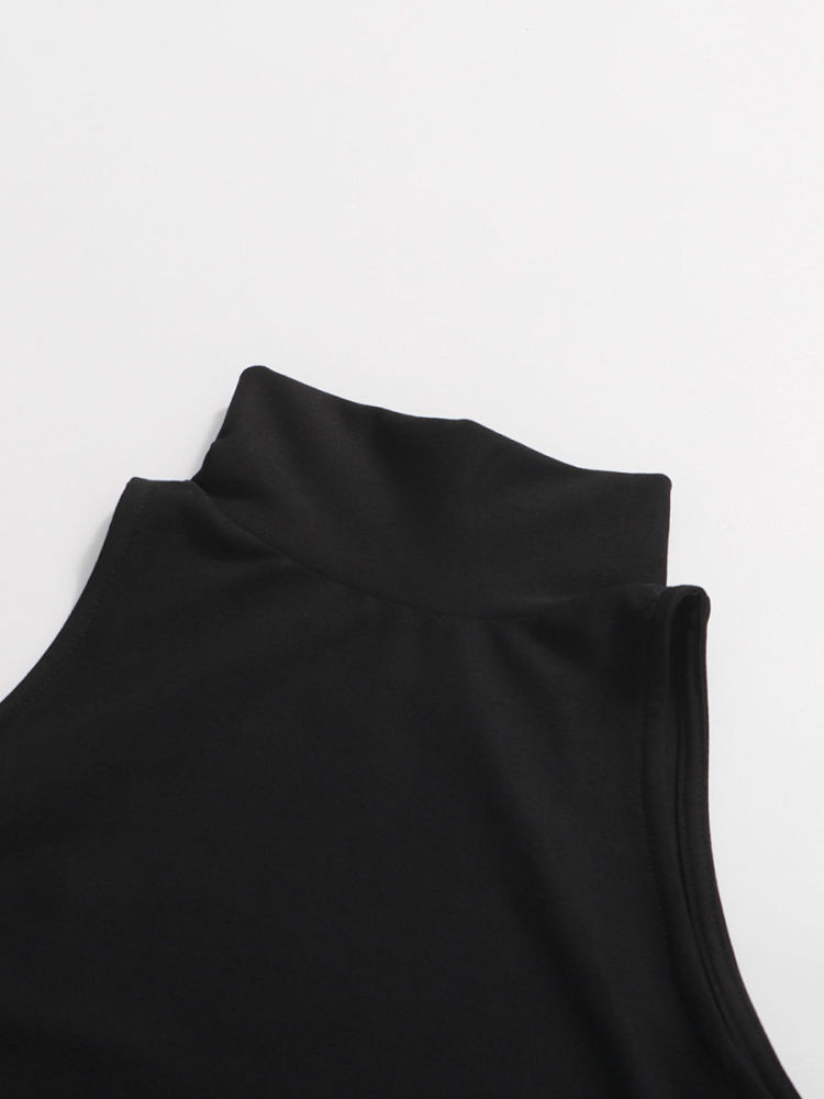 TWOTWINSTYLE Turtleneck Sleeveless Hit Color Elegant Mini Dress