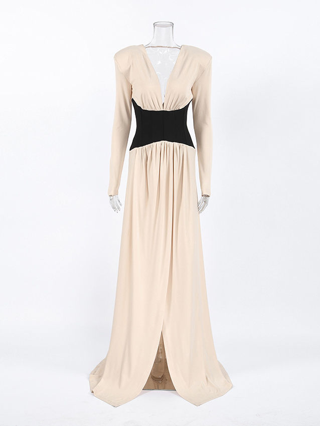 TWOTWINSTYLE V-Neck Tunic Slit Elegant Maxi Dress