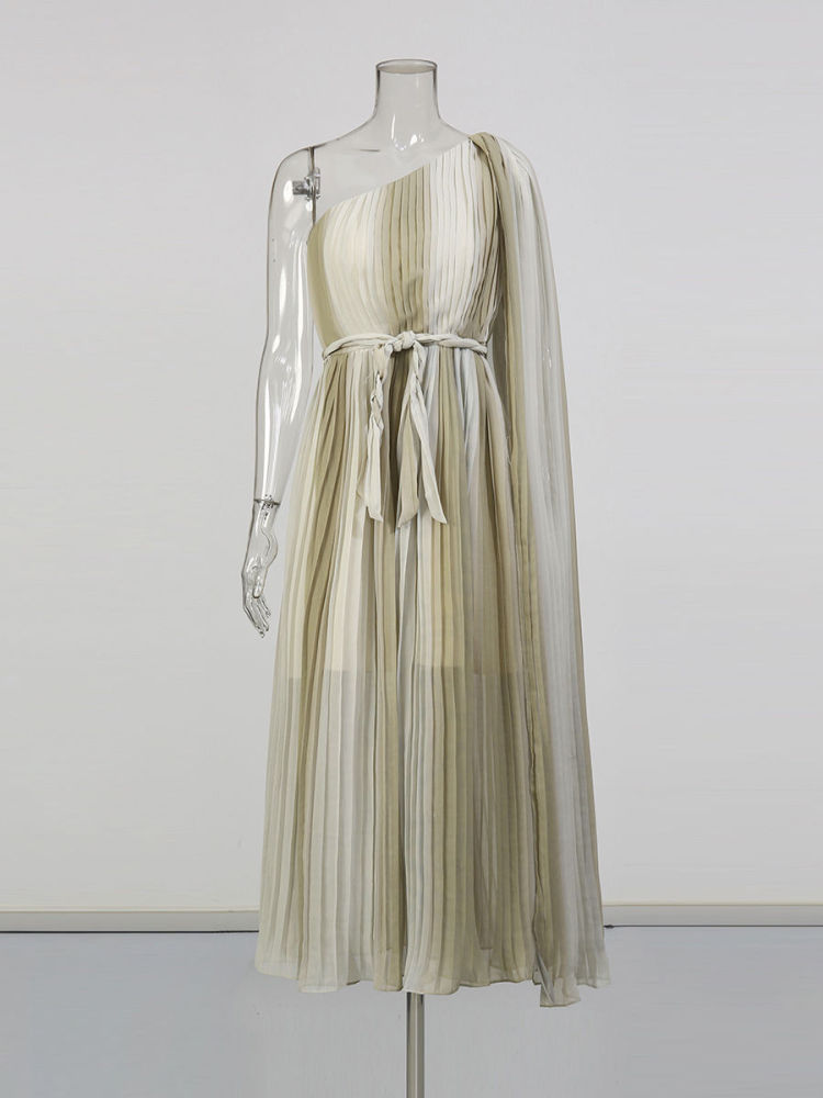 TWOTWINSTYLE Temperament Off One Shoulder Pleated Tunic Midi Dress