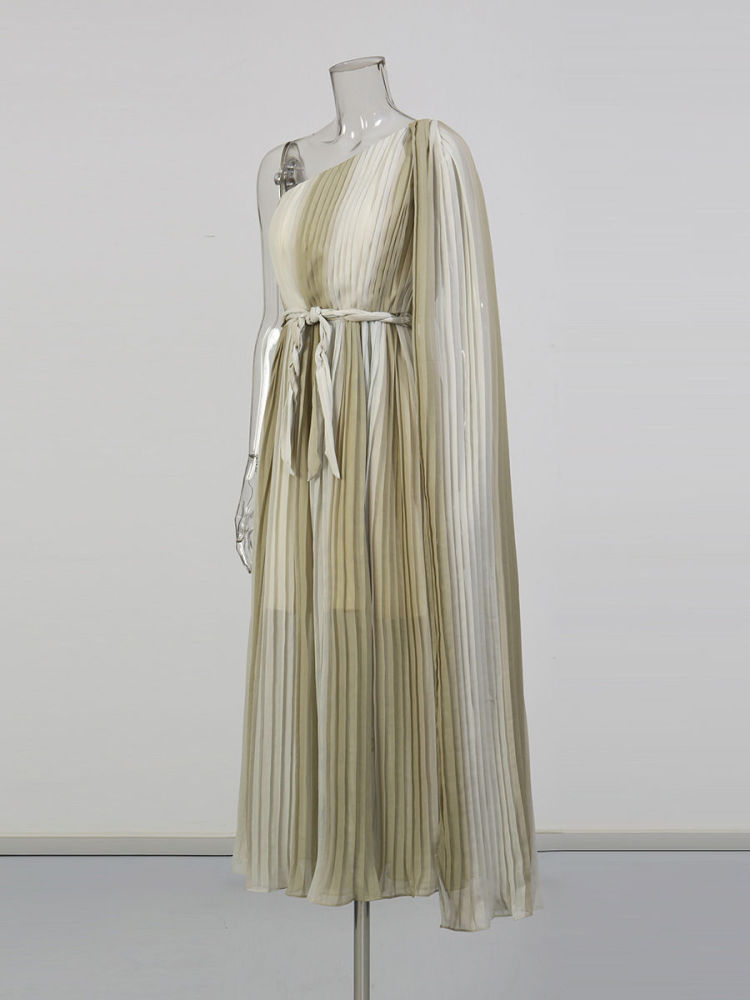TWOTWINSTYLE Temperament Off One Shoulder Pleated Tunic Midi Dress
