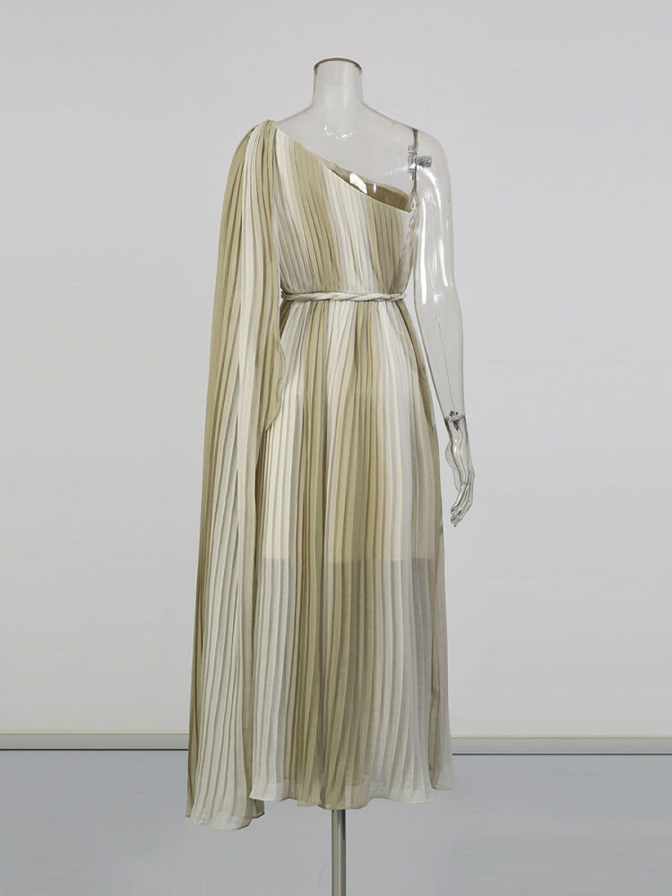 TWOTWINSTYLE Temperament Off One Shoulder Pleated Tunic Midi Dress