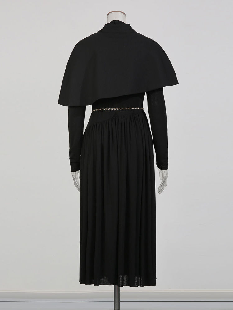 TWOTWINSTYLE Designer Stand Collar Tunic Spliced Metal Btton Dress