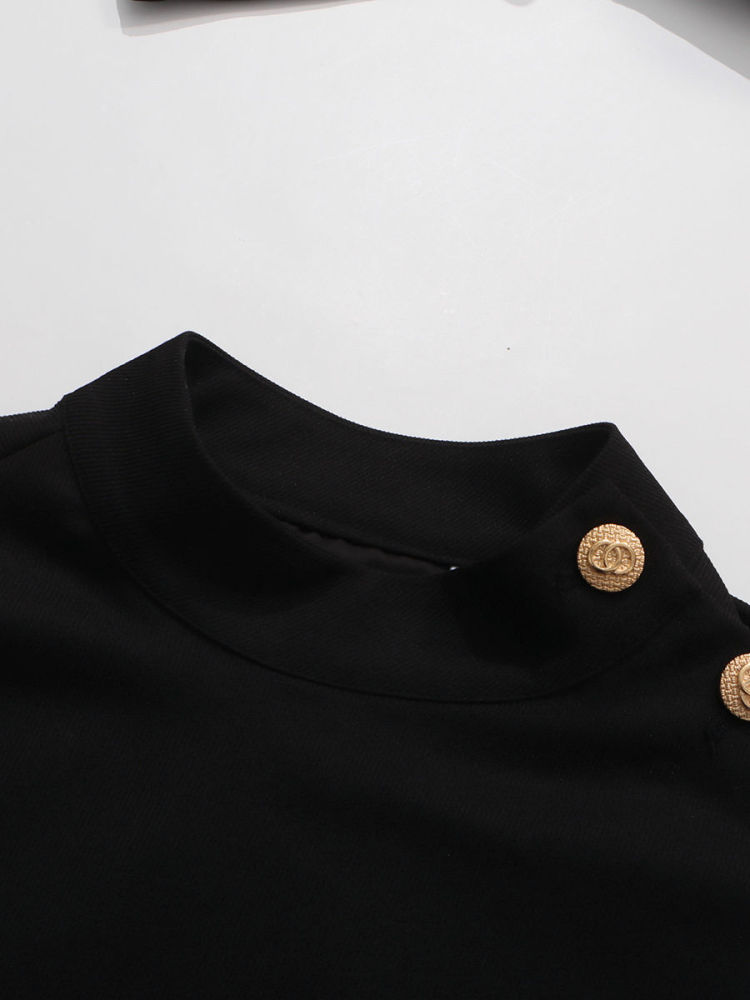 TWOTWINSTYLE Designer Stand Collar Tunic Spliced Metal Btton Dress