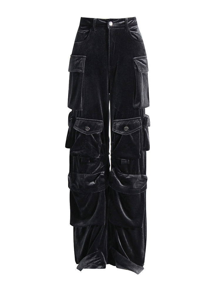 TWOTWINSTYLE High Waist Patchwork Button Fashion Cargo Pants