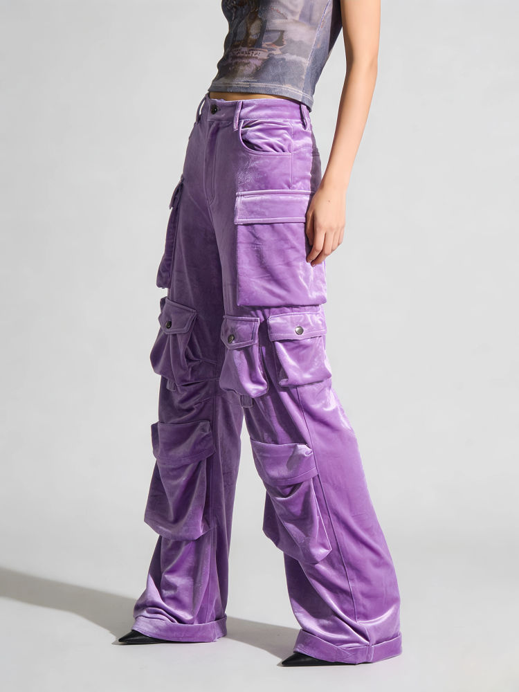 TWOTWINSTYLE High Waist Patchwork Button Fashion Cargo Pants