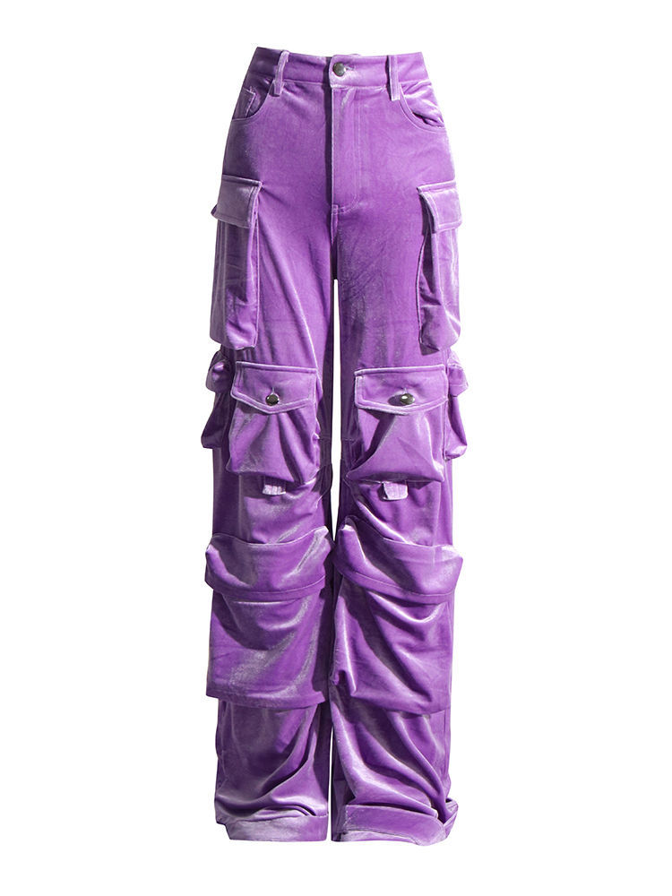 TWOTWINSTYLE High Waist Patchwork Button Fashion Cargo Pants