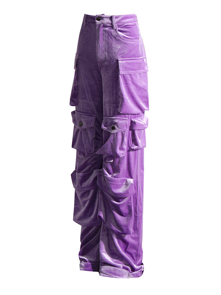 TWOTWINSTYLE High Waist Patchwork Button Fashion Cargo Pants