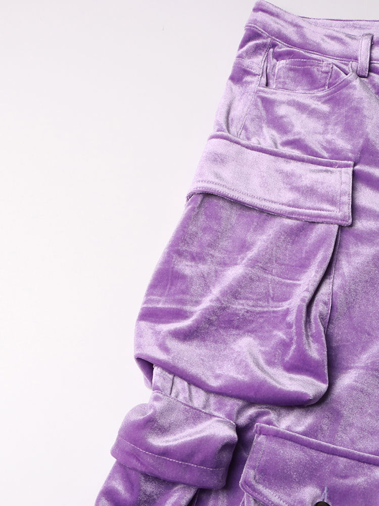 TWOTWINSTYLE High Waist Patchwork Button Fashion Cargo Pants