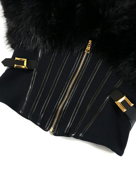 TWOTWINSTYLE Lapel Spliced Fur Tunic Fashion Coat