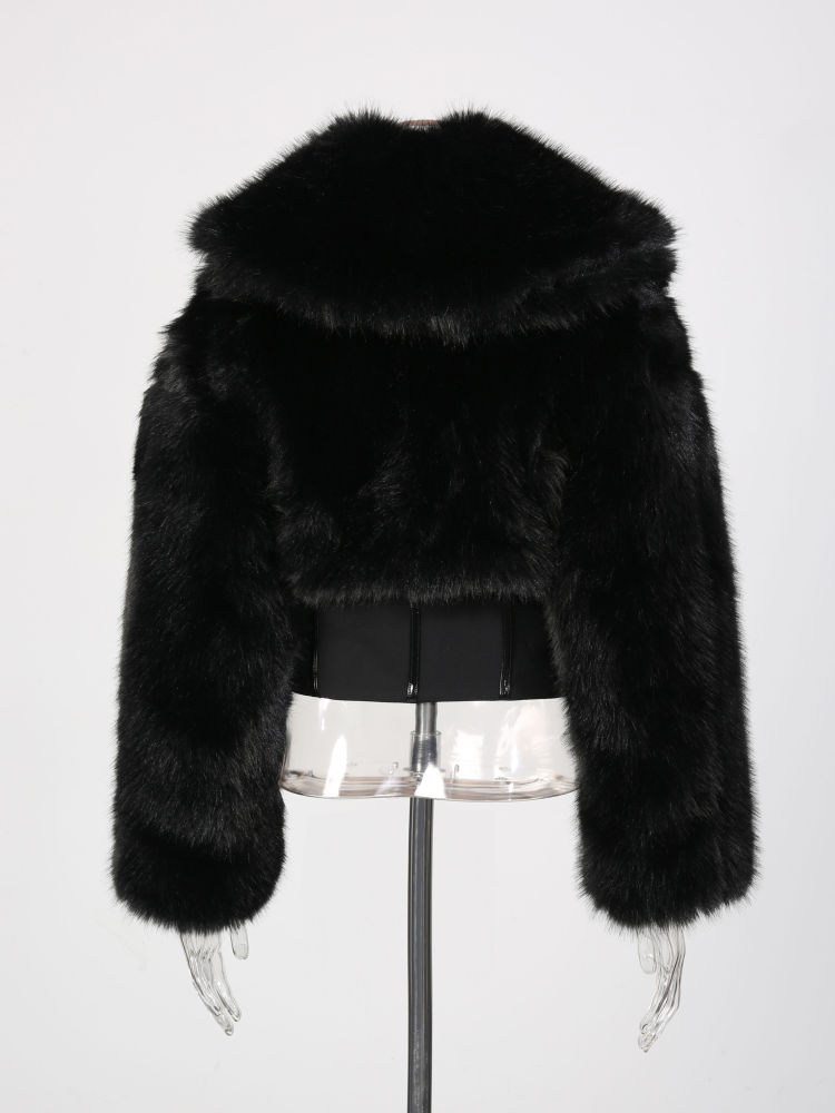 TWOTWINSTYLE Lapel Spliced Fur Tunic Fashion Coat