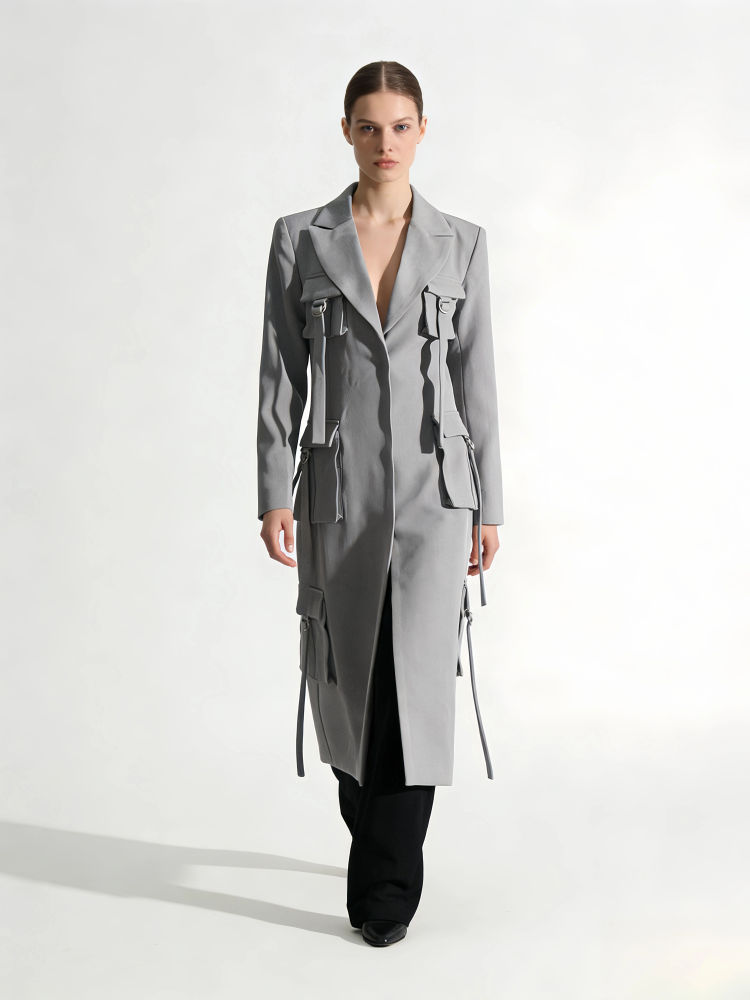 TWOTWINSTYLE Solid Lapel Designer Patchwork Lace Up Trench Cost