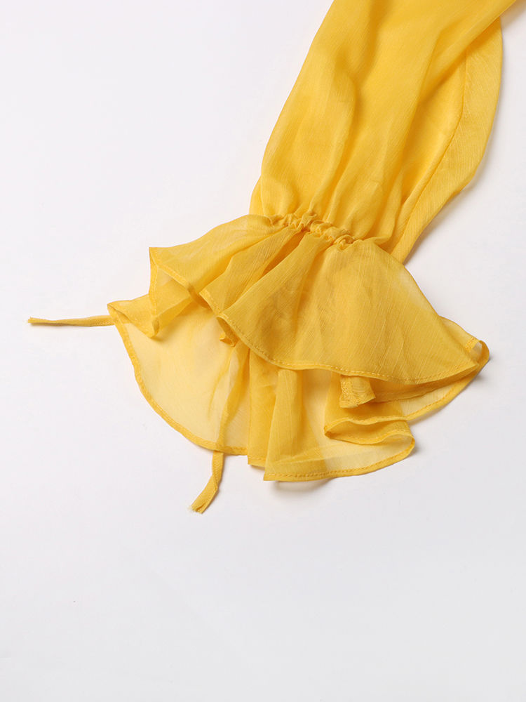 TWOTWINSTYLE Solid V-Neck Spliced Ruffles Midi Dress