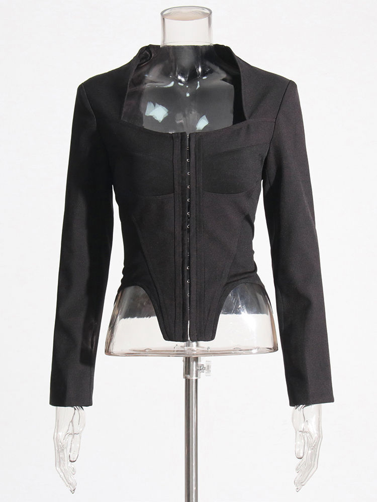 TWOTWINSTYLE Square Collar Long Sleeve Tunic Chic Coat