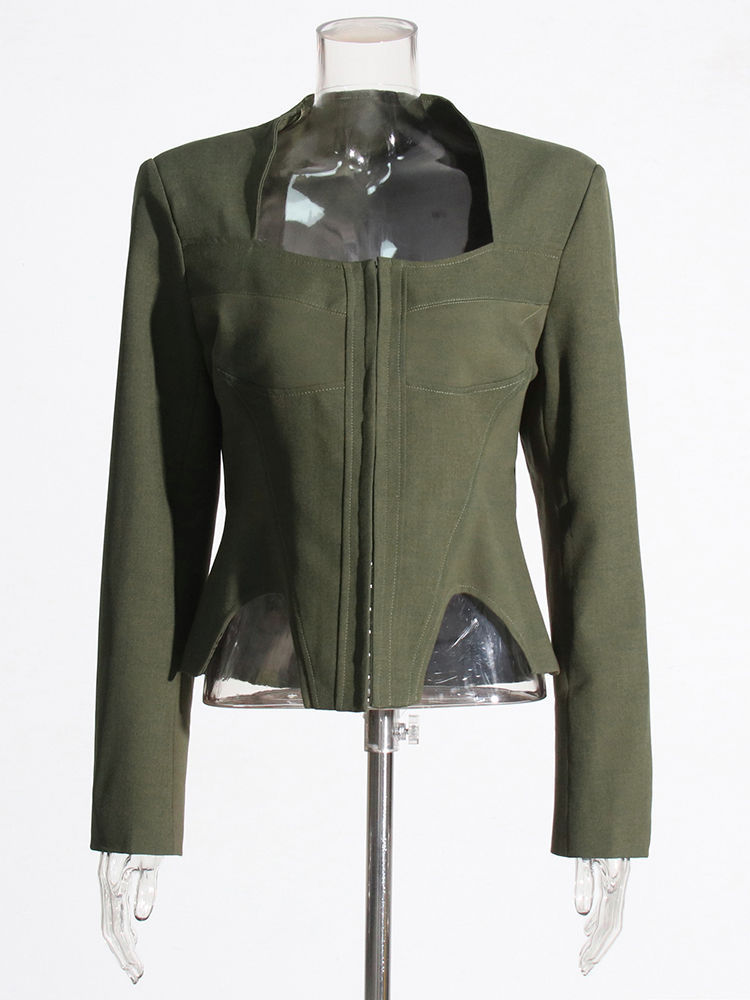 TWOTWINSTYLE Square Collar Long Sleeve Tunic Chic Coat
