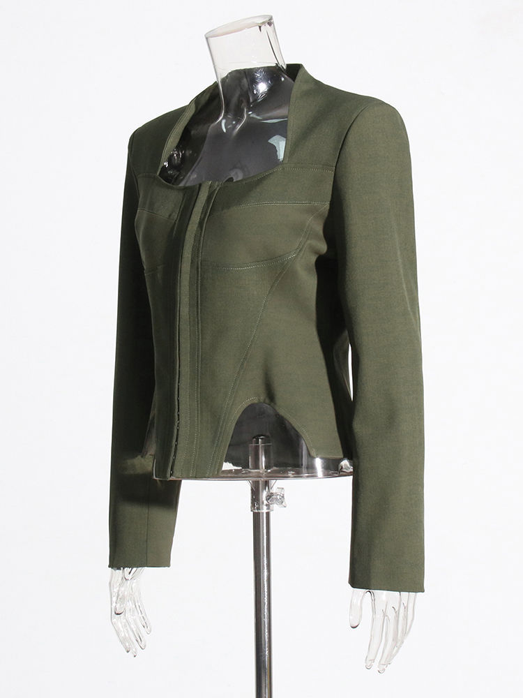 TWOTWINSTYLE Square Collar Long Sleeve Tunic Chic Coat