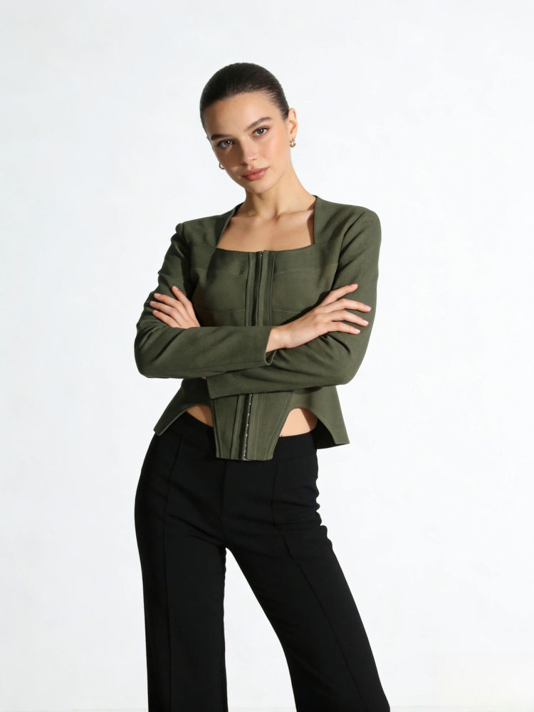 TWOTWINSTYLE Square Collar Long Sleeve Tunic Chic Coat