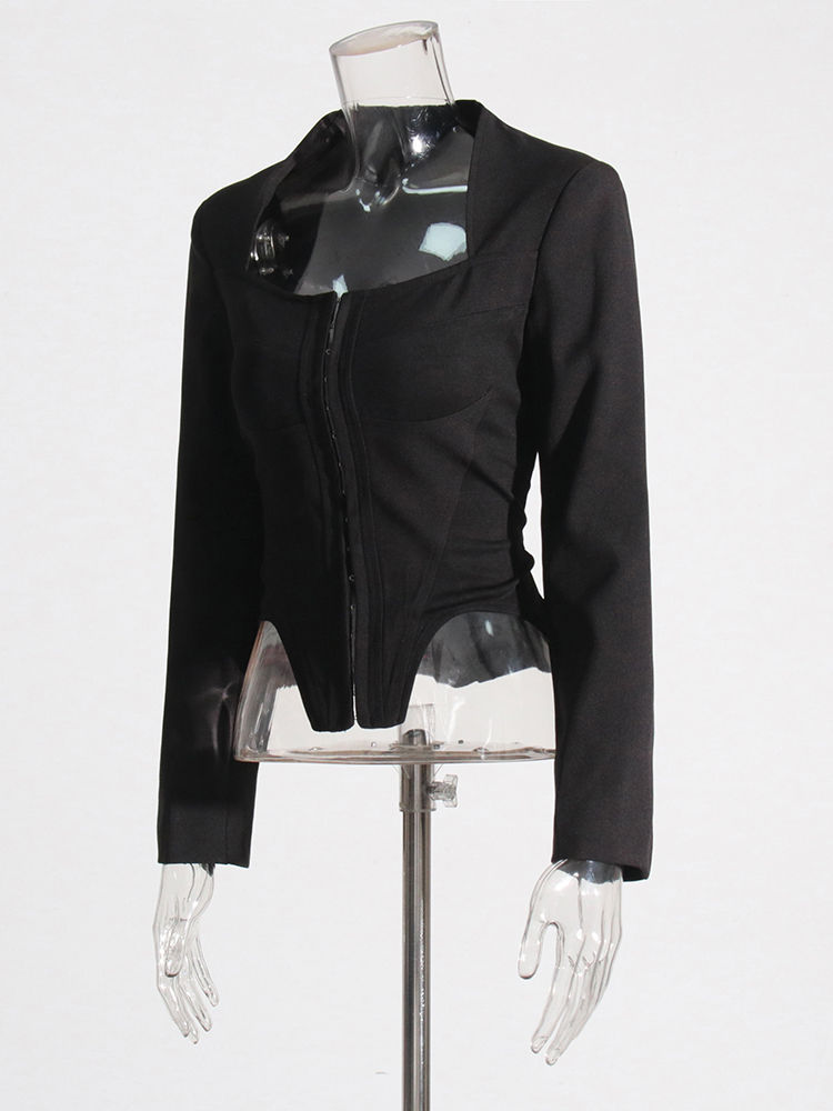 TWOTWINSTYLE Square Collar Long Sleeve Tunic Chic Coat