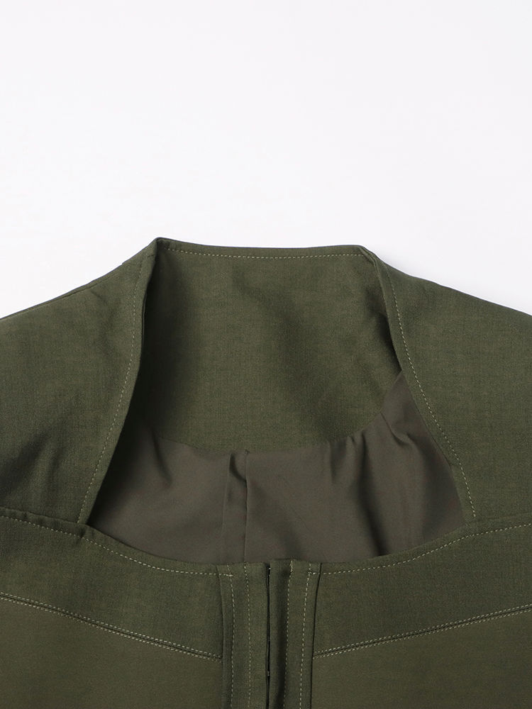 TWOTWINSTYLE Square Collar Long Sleeve Tunic Chic Coat