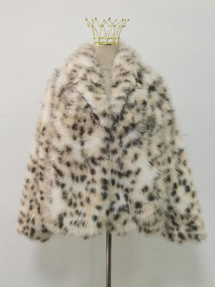 TWOTWINSTYLE Fashion Leopard Print Loose Spliced Faux Fur Coat