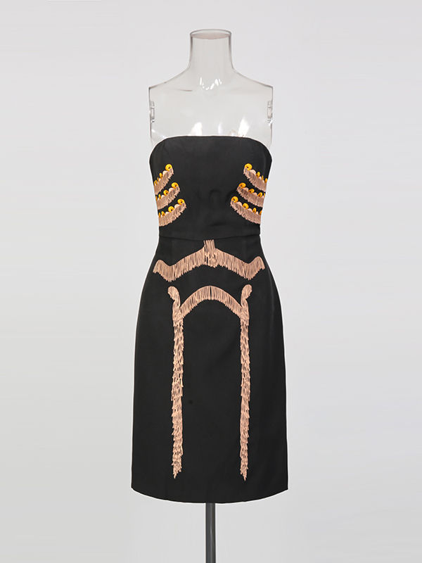 TWOTWINSTYLE Patchwork Embroidery High Waist Mini Dess