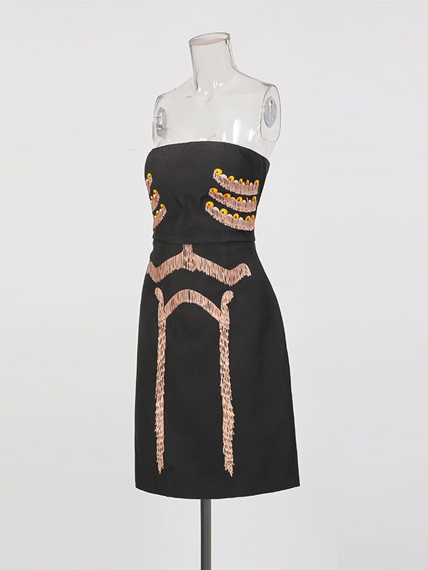 TWOTWINSTYLE Patchwork Embroidery High Waist Mini Dess