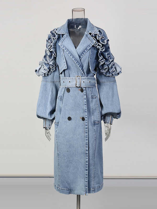 TWOTWINSTYLE Designer Lapel Pleated Patchwork Belt Trench