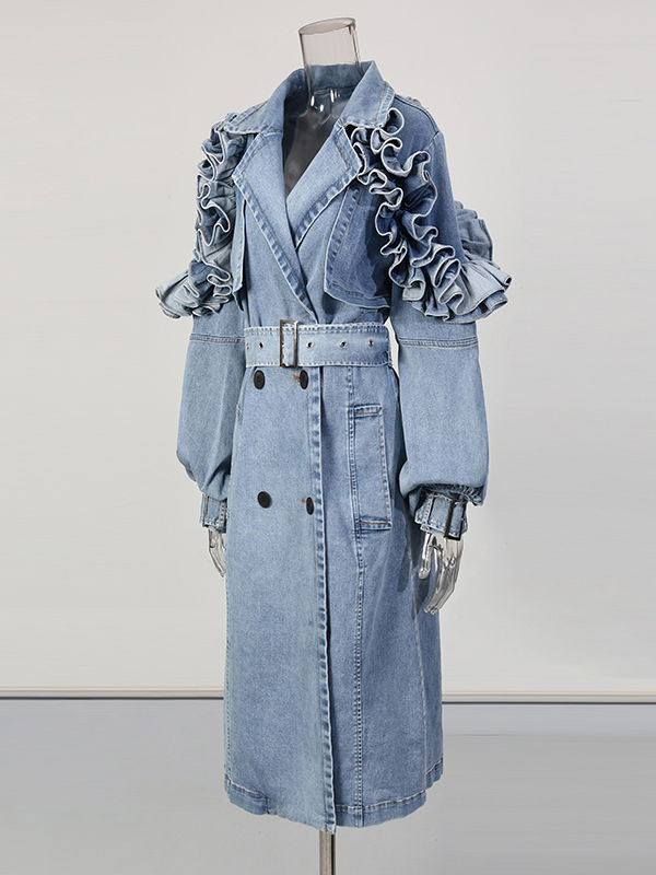 TWOTWINSTYLE Designer Lapel Pleated Patchwork Belt Trench