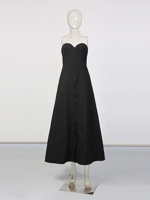 TWOTWINSTYLE Solid Spliced Single Breasted Strapless Jumpsuit