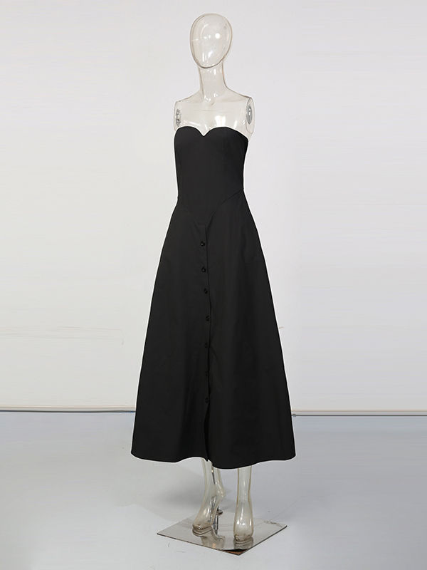 TWOTWINSTYLE Solid Spliced Single Breasted Strapless Jumpsuit