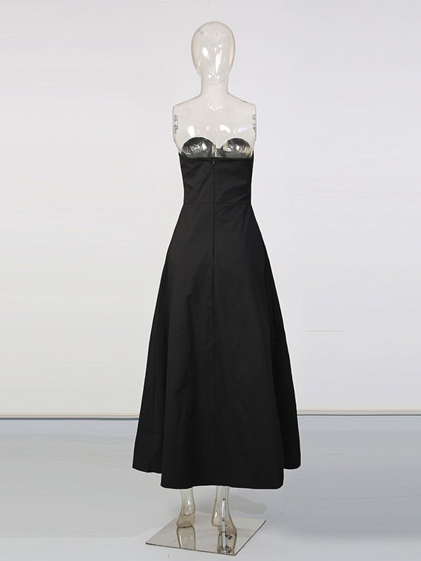 TWOTWINSTYLE Solid Spliced Single Breasted Strapless Jumpsuit